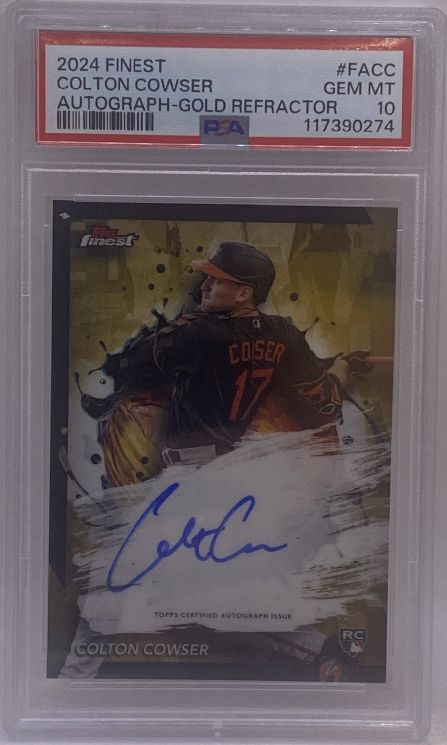 COLTON COWSER 2024 TOPPS FINEST ROOKIE GOLD RC AUTO AUTOGRAPH #/50 PSA 10 GEM