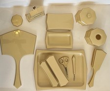 VINTAGE ART DECO CELLULOID VANITY DRESSER SET 13 PC BUTTERSCOTCH