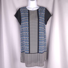 Black Geometric Shift Dress Womens S Mini Length Lined Retro Mod Style Seam Rip
