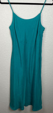 Victorias Secret Slip Dress Womens Medium Teal Satin Lingerie Slinky Silky