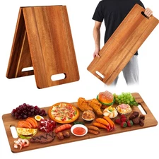 Large Acacia Charcuterie Board with Handles, 36 x 12 Inch Foldable Travel Ser...