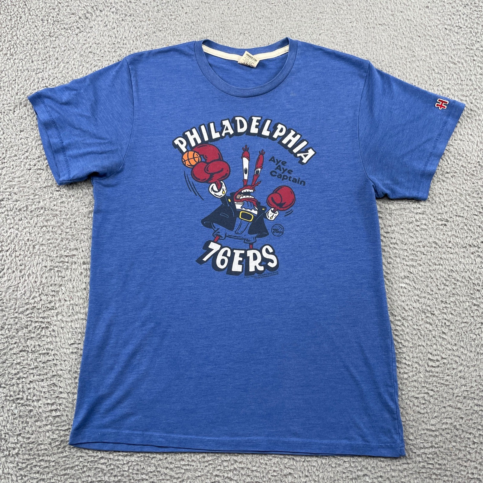 Homage T Shirt Mens L Blue Philadelphia 76ers Mr Krabs SpongeBob Graphic Tee NBA
