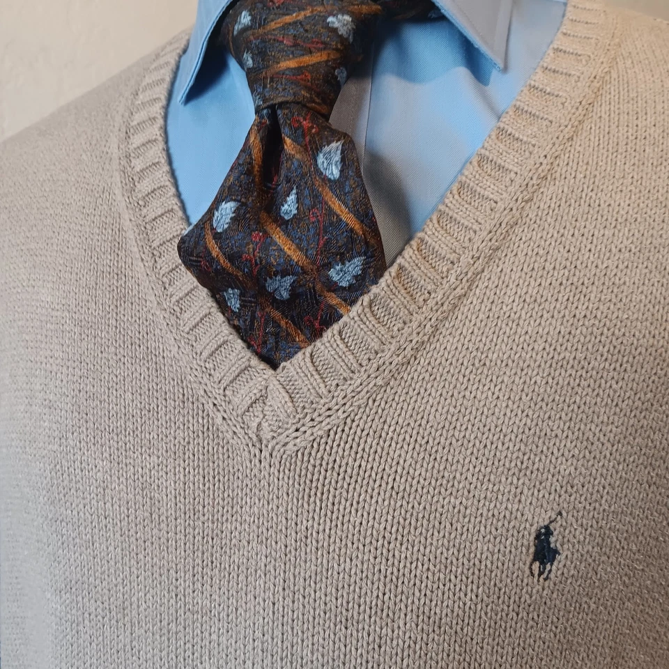 Polo Ralph Lauren Tan V-Neck Sleeveless Knit Sweater Vest 100% Cotton 3x - Image 4 of 4