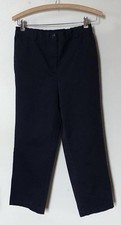 Lands End Womens 4 High Rise Straight Leg Dark Navy Blue Pants Pockets Elastic