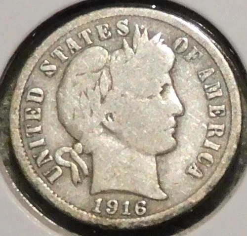 Silver Dime - Barber - 1916-S (Looks album toned after cleaning.  Rev dark.)