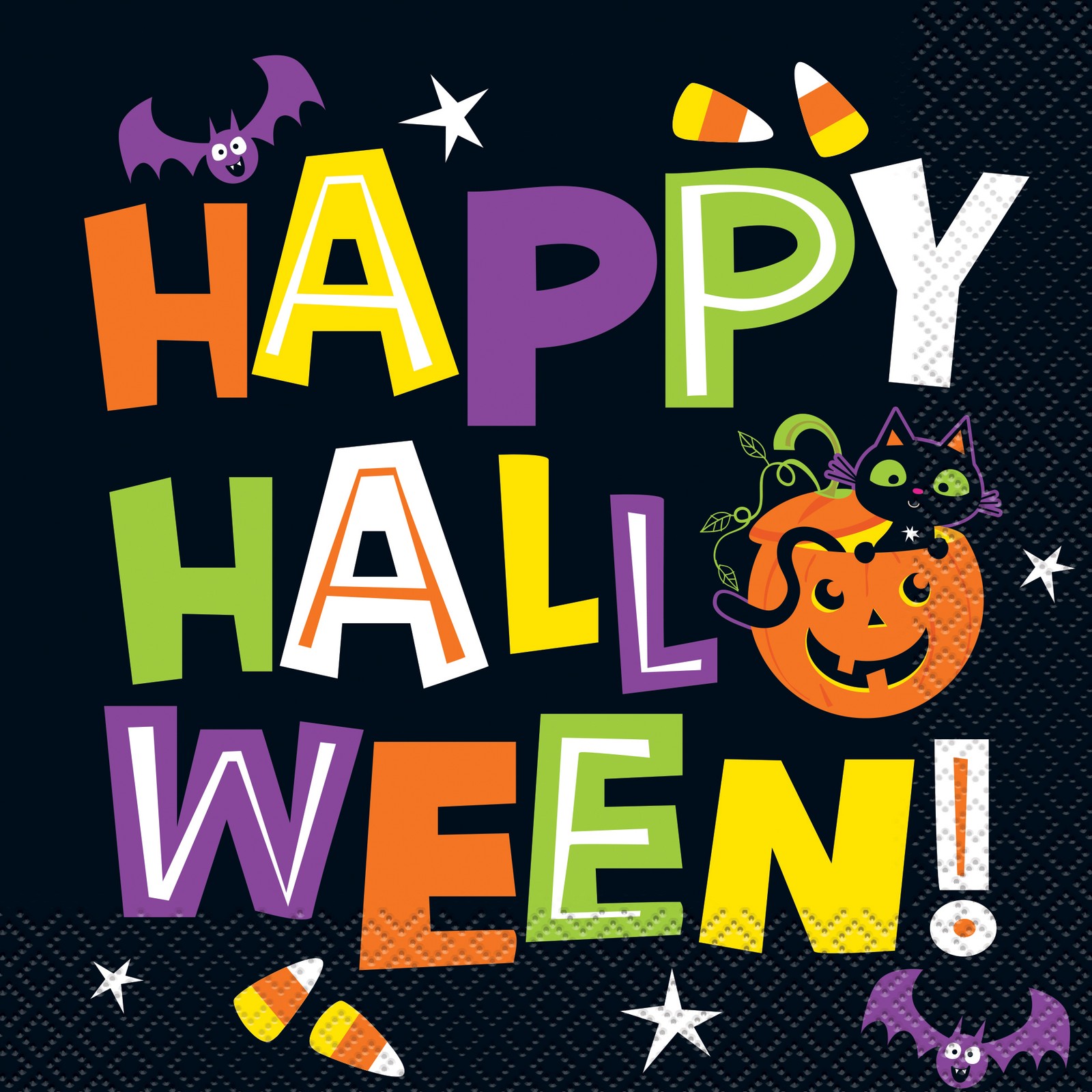 Happy Halloween Party Napkins Cat & Pumpkin Family Friendly Paper Serviettes x16