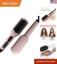 Fast Heating Pink Hair Straightener Brush with Anti-Scald Design & Dual Voltage