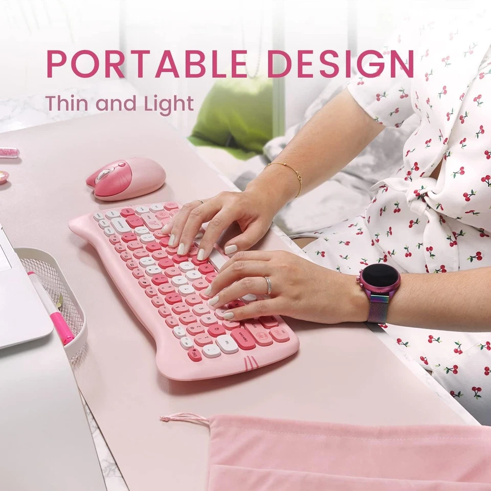 Perixx PERIDUO-715 Wireless Mini Keyboard and Mouse Set - Cute Cat-Like Design - Image 4 of 4