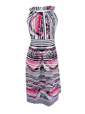 Nine West Women's Printed Pocket Fit & Flare Dress (10, Candy/Ivory Multi)