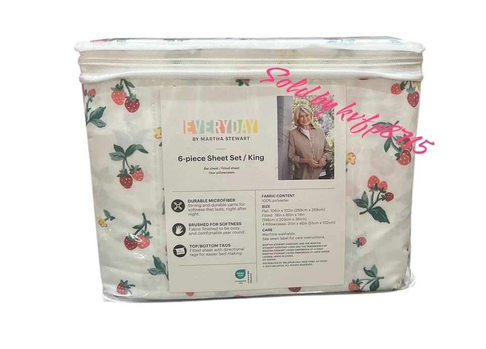 Conjunto de Lençóis King Fruit Everyday Martha Stewart 6 Peças Novo Floral Morango - Imagem 3 de 3