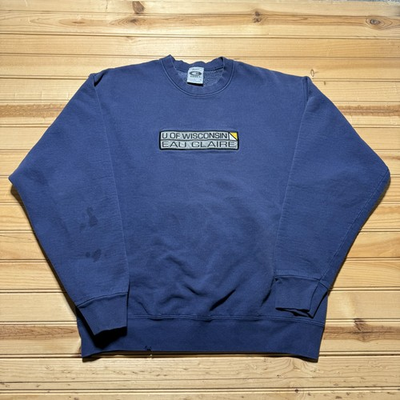 #ad Vintage 90s U of Wisconsin EAU Claire Embroidered Crewneck Sweatshirt USA XL $34.99
