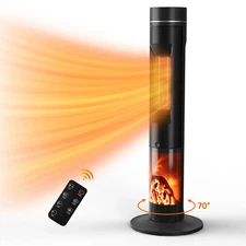 3D Flame Ceramic Space Heater with ECO Mode, 1500W Fast Heating, 12H Timer