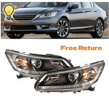 Front Pair For 2013-2015 Honda Accord Sedan Halogen Black Wo Led Drl Headlights