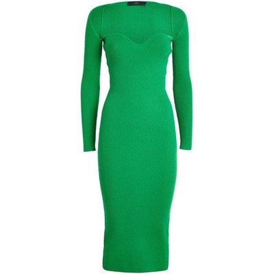 arch4 Cashmere Coco Midi Dress in Emerald Green XS stretch ribbed bodycon