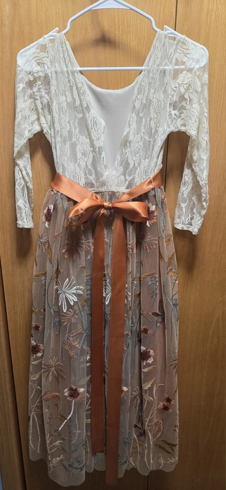 Vestido Niña Flor Talla 12/14 Y Cesta Y Diadema Otoño Boda Bordado Foto 2 de 4