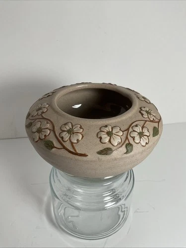 Vintage Pigeon Forge Art Pottery Dogwood Bowl Planter Blue Glaze Inside 5.5” Dia