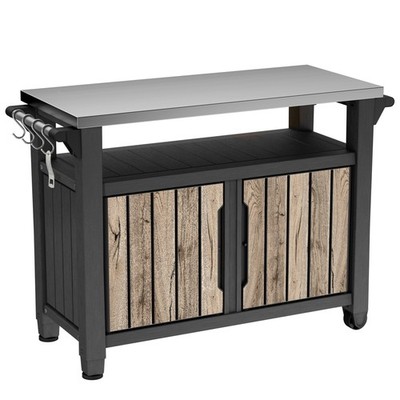 Keter Grilltisch UNITY XL Holzoptik Pinie Edelstahlplatte langlebig Servicetisch