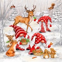 20 Servietten Gnomes With Forest Friends Lustige Gnome Tiere Weihnachten 33X33Cm