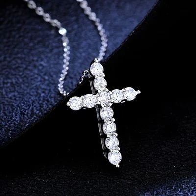 Moissanite Cross Pendant Necklace | 925 Sterling Silver-GRA Certified - Image 1 of 4