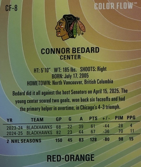 Connor Bedard PSA 10- 2025 Upper Deck Allure Color Flow ‘Red Orange’ -Blackhawks view 7