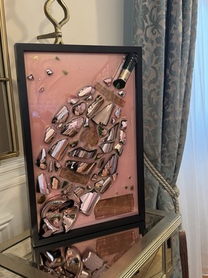 Champagne Broken Bottle Art Frame 3D Handcrafted Wall Decor Epoxy & Resin