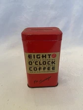 Vintage EIGHT O'CLOCK COFFEE Red Metal Bank A & P