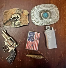 Vintage Western Buckles Zippo USA Lighter Colt Toy Revolver Bullet Lighter Lot