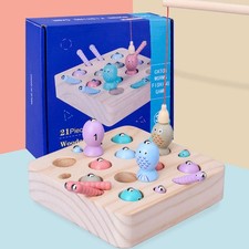 Jeu De Pêche Magnétique En Bois Avec Canne à Pêche - Jouet éducatif Pour Enfants