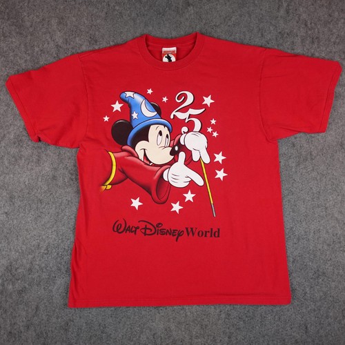 Vintage Walt Disney World Shirt Mens XL Red Sorcerer Mickey 25th Anniversary 90s