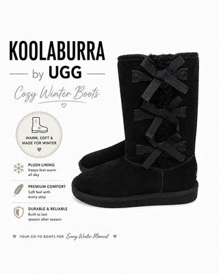 Koolaburra by UGG Victoria Tall Girls Size 4 Black Suede Triple Bow Boots 102017