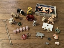 Vintage Pig Figurines Lot of 24 Ceramic Glass Artist Pewter Resin 70's 80's 90's