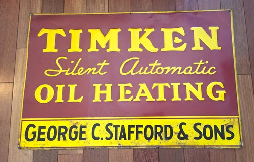 RARE TIMKIN SILENT AUTOMATIC HEATING VINTAGE TIM METAL SIGN