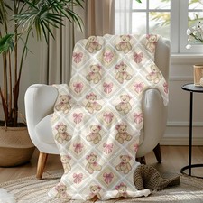 Teddy Bear Velveteen Plush Blanket Soft Baby Nursery Decor