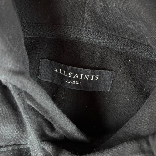 AllSaints Hoodie Mens Large Black Sweatshirt Pullover Pockets Ramskull Jumper AS - Picture 3 of 8