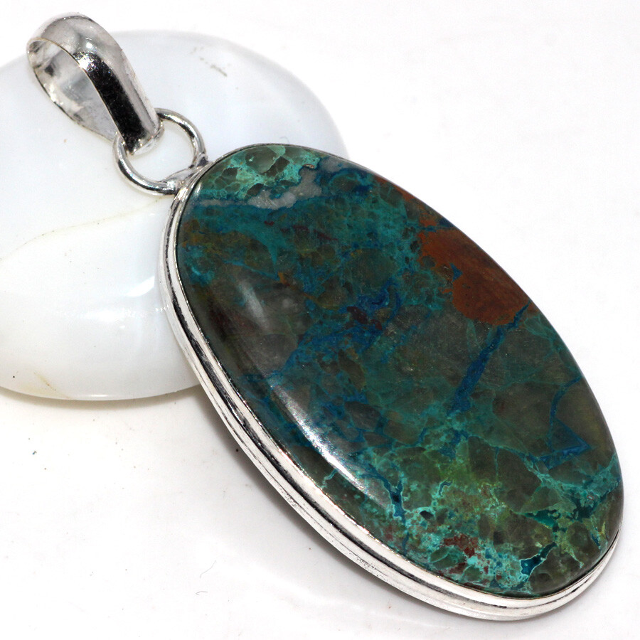 925 Silver Handmade Chrysocolla Pendant 2.1 Inch Jewelry JW