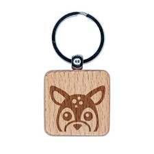 Peeking Deer Engraved Wood Square Keychain Tag Charm