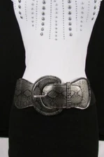 Women Chic Elastic Fashion Belt Black Snake Skin Animal Print Plus size M L XL