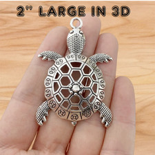 Large TURTLE NAUTICAL SEA OCEAN Pendant charm 925 Silver 20" Necklace Women Gift