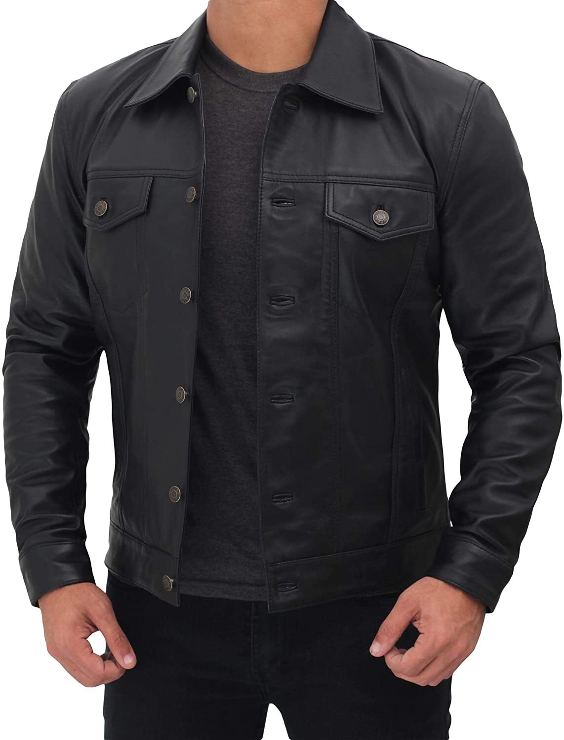 Jacket Leather Lambskin Men's Genuine Brown Denim Real Motorcycle Men Coat Slim-image
