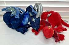 2PC MANHATTAN TOY ROYAL RENAISSANCE RED & BLUE DRAGONS PLUSH DOLLS (D1)