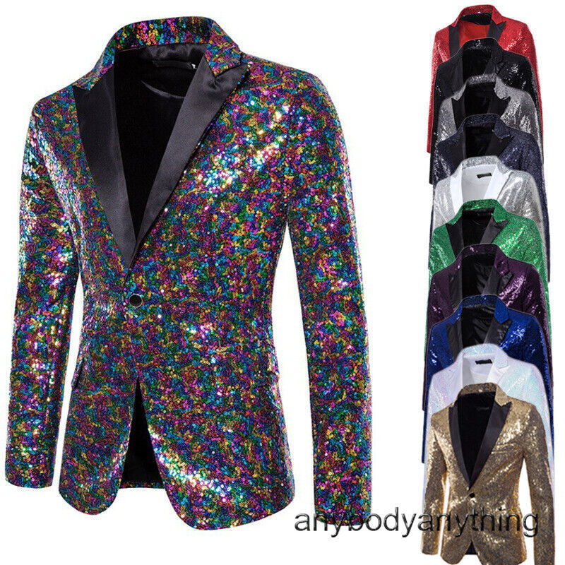 Blazer Suit Tops Mens Show Tuxedo Dress Coat Sequin Club Prom Party Suit Jackets-image
