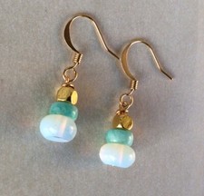 Moonstone Amazonite Handmade Sundance Charm Earrings Gold Filled