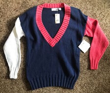 Vintage NWT Unisex Color block Sweater 1990s Stefano World Wide Navy Oversized