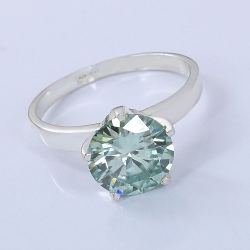 2.60 Ct 925 Silver Certified Blue Diamond Solitaire Ring Treated Shining Luster - Picture 3 of 7