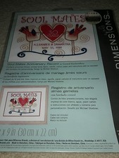NIP Dimensions Crewel Embroidery Kit Soul Mates Anniversary Record 12" 9" Custom