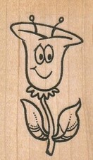 Happy Flower 1 1/4 x 2 1/4" Rubber Stamp, Plant Stamp, Flowers Stamp