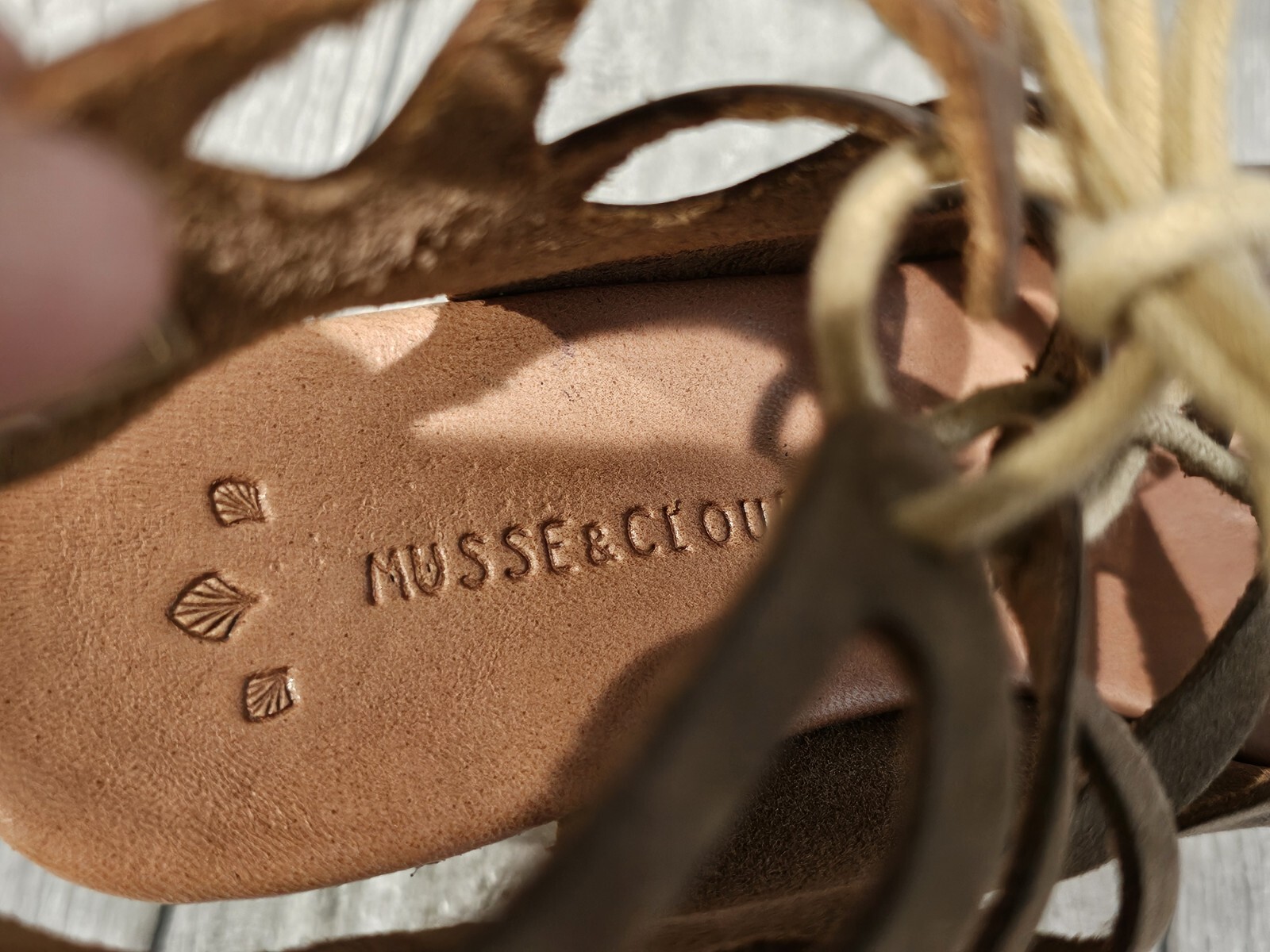 MUSSE & CLOUD Brown Nubuck Leather Lace Up Wooden Platform Wedge Sandals 40/9M