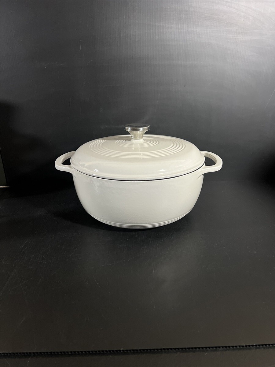 Lodge Dutch Oven Enamelware Oyster White Lid Broiler Safe Built-in