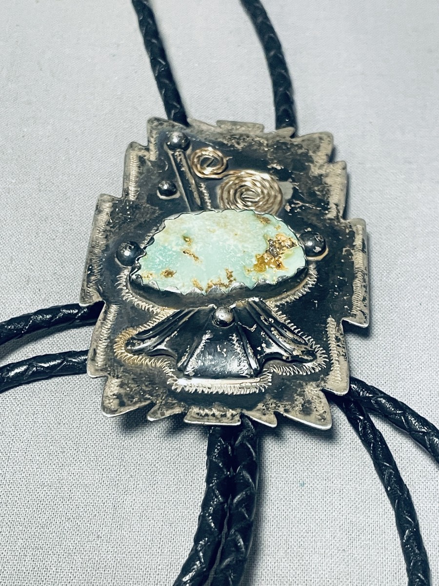 Gold Lasso Vintage Native American Navajo Royston Turquoise Sterling Silver Bolo Tie Gold Lasso Vintage Native American Navajo Royston Turquoise Sterling Silver Bolo Tie