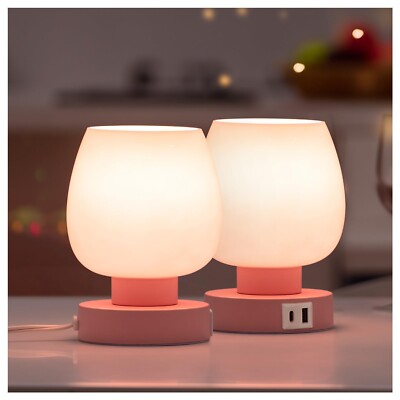 ONEWISH Pink Touch Table Lamp with USB Charging - 3 Way Dimmable Small Lamp f...